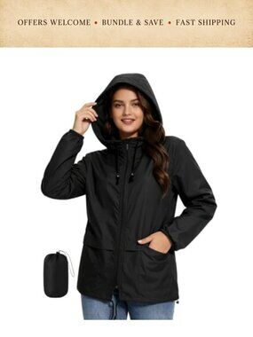 Packable Rain Jacket Lightweight Hooded Windbreaker Outdoor